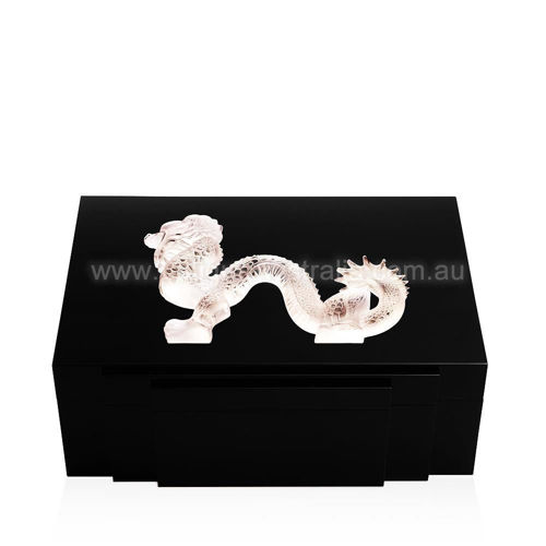 Lalique New Zealand. DRAGON JEWELLERY BOX (BLACK LACQUERED ) (LARGE SIZE)